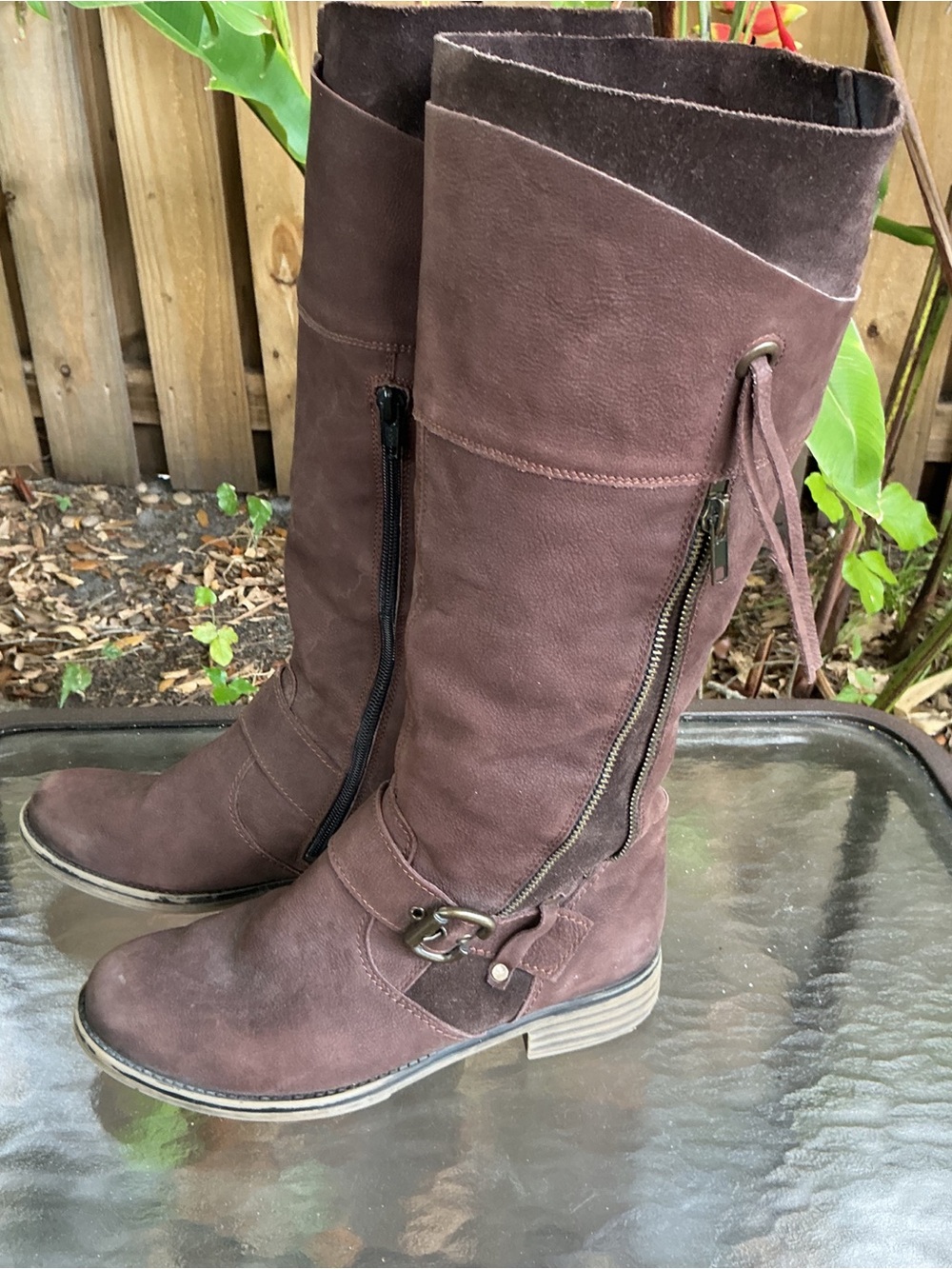 Women's Tall Brown Faux-Suede Riding Boots with Side Zipper